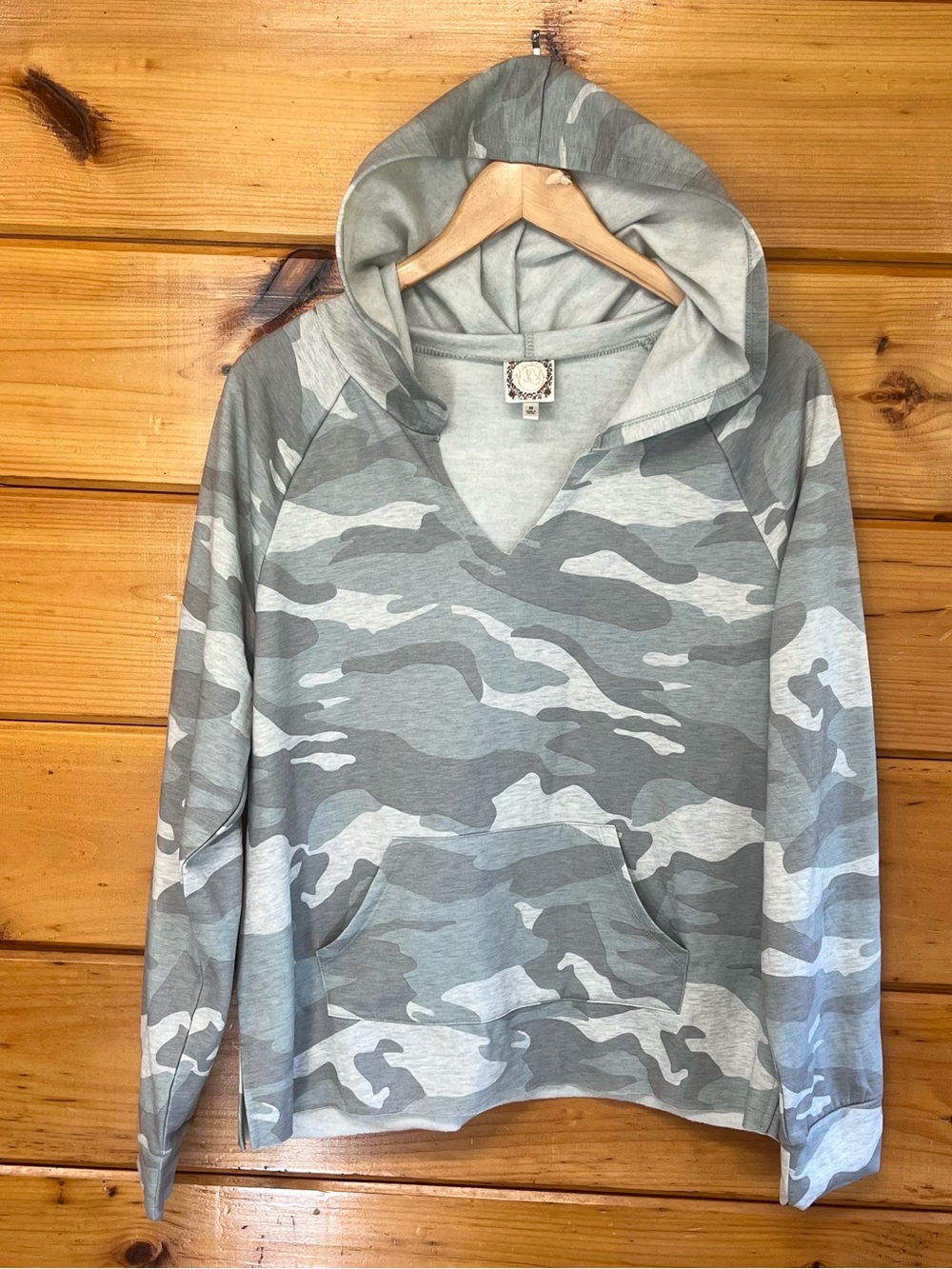 TRUSELF Hoodie Camo Long Sleeve Soft Light Gray M Hooded Pullover Sweatshirt